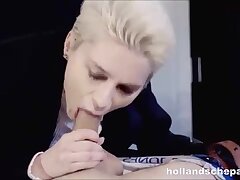 Brief haired platinum-blonde, Mila Milan is gargling manstick and hoping to perceive it inwards her