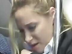 Horny milf touched to multiple orgasm in the bus