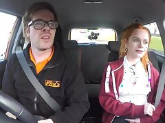 Faux Driving School Redhead Ella Hughes mange instructeurs cum
